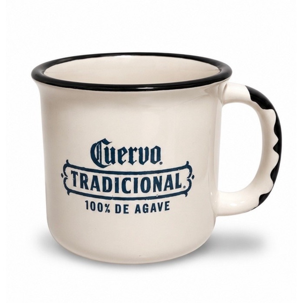 Jose Cuervo Tradicional Tequila Ceramic Campfire Mug White Black Rim‎ 100% Agave